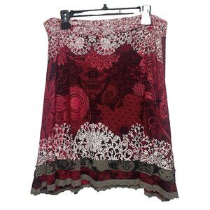 Vintage Y2K Desigual Flare Skirt Size XL Red White Floral Lace Print